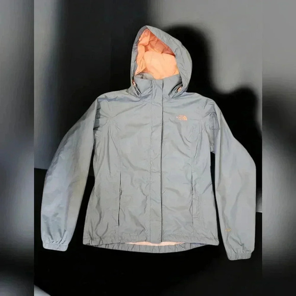North Face Hyvent 2.5L Rain Wind Womans Grey and Salman Hoooded full Zip coat  M - Picture 1 of 5